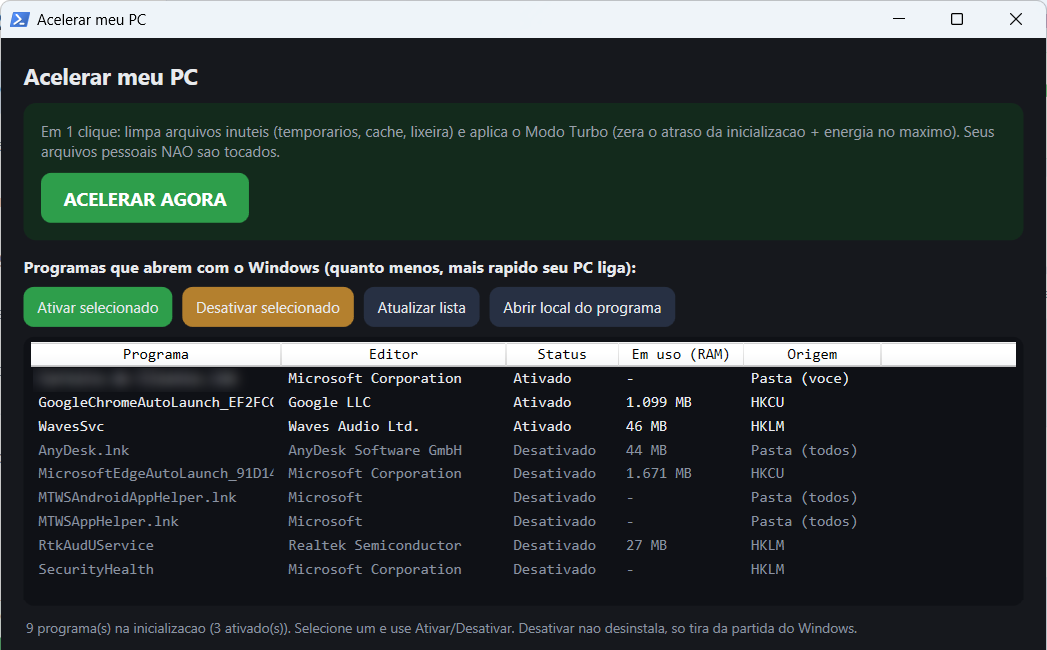 Aba Acelerar do PC Repair